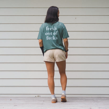 Fresh out of Fucks | Boxy Tshirt - Forest Green