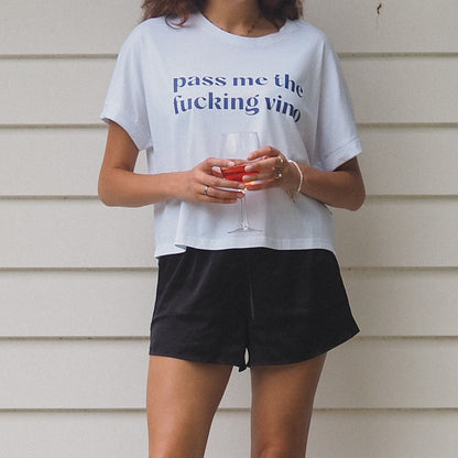 Pass me the fucking vino | Relaxed Boxy Tshirt - White