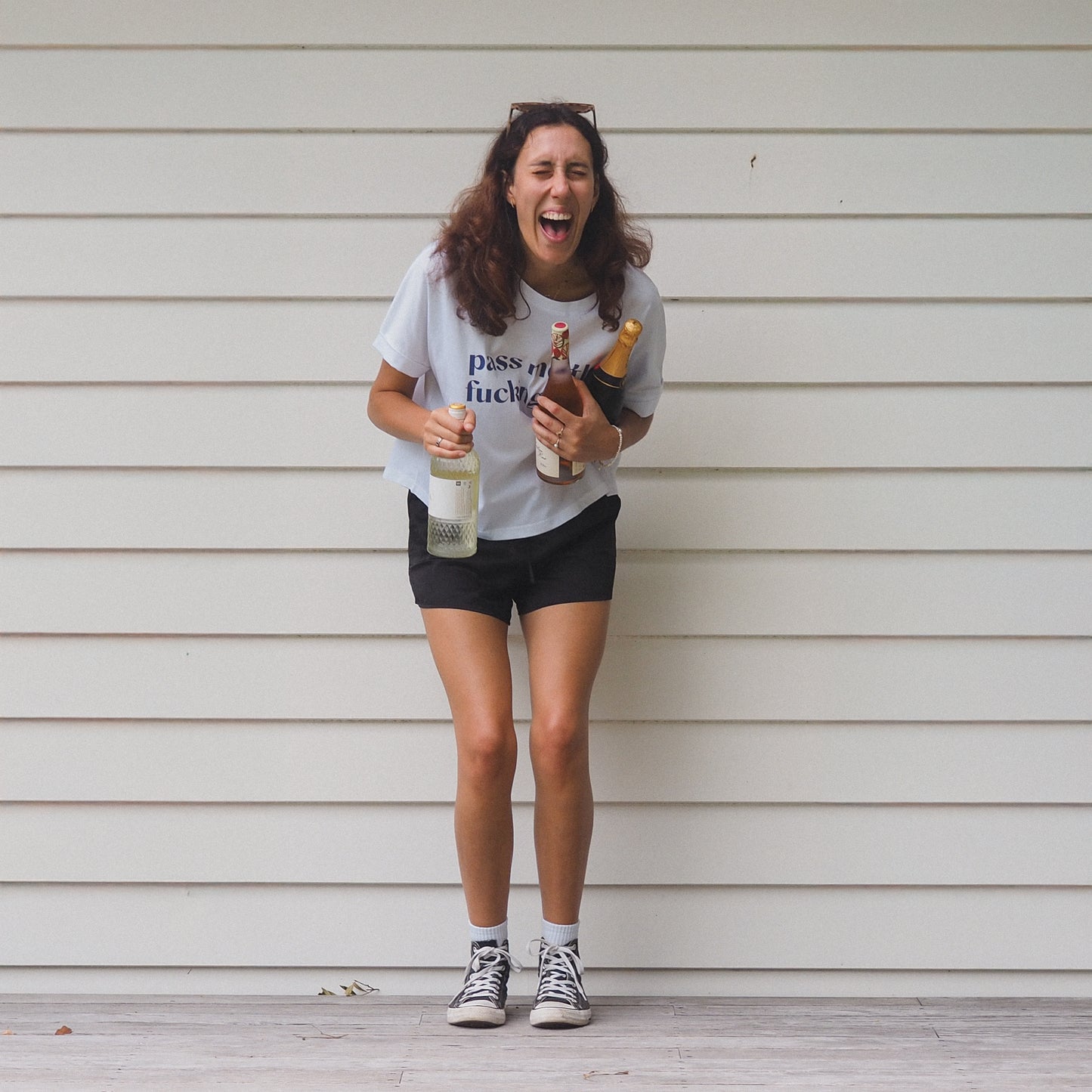 Pass me the fucking vino | Relaxed Boxy Tshirt - White