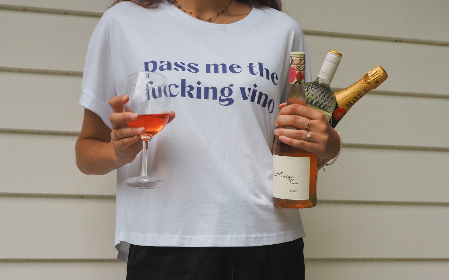 Pass me the fucking vino | Relaxed Boxy Tshirt - White